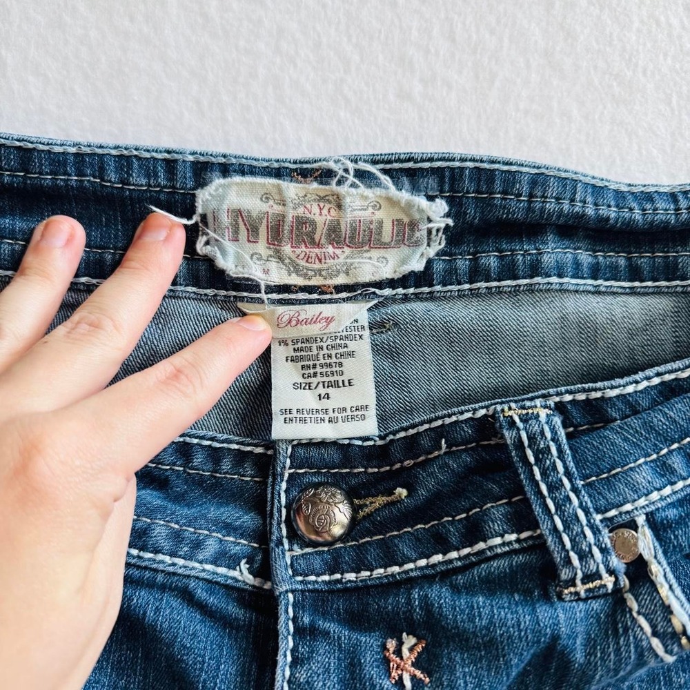 Hydraulic Bailey Dark Wash Bootcut Jeans Rhinestone Flap Pocket Y2K Western 14 - Picture 3 of 7